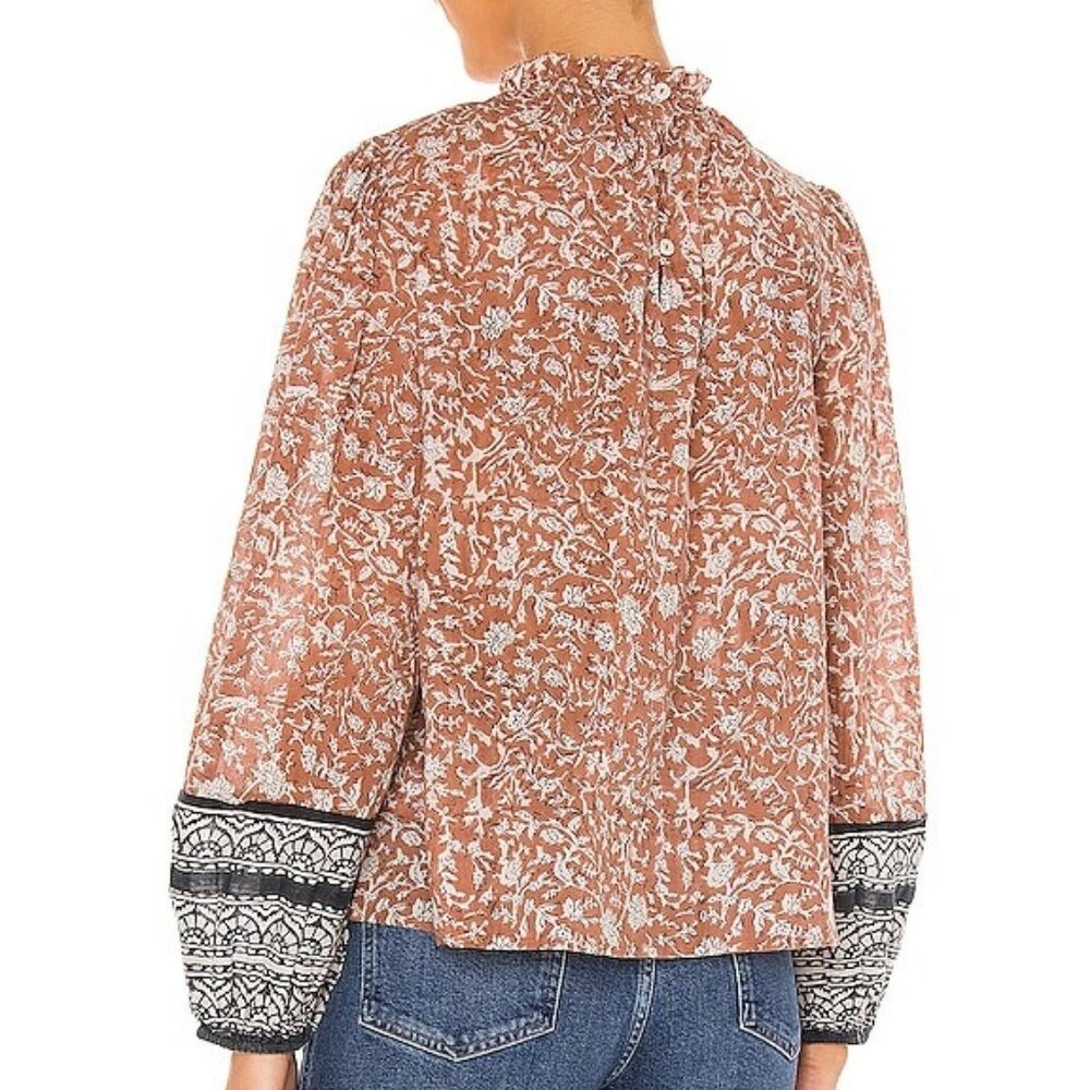 Cleobella Nasir Raja Floral Blouse Large Ruched Neck Cotton Boho Luxe Top - Picture 4 of 17